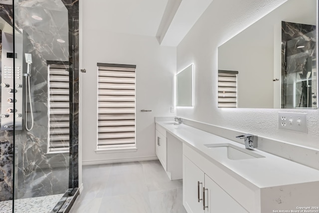 bathroom with vanity and walk in shower