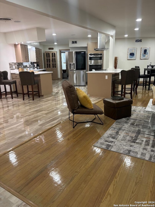 living room featuring light hardwood / wood-style floors