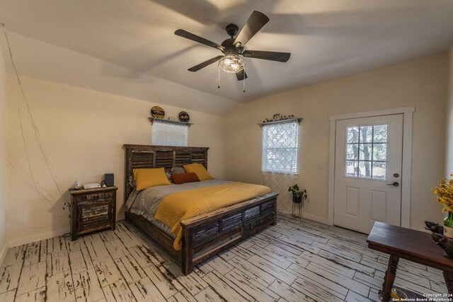 1627 Forest Lake Dr, Spring Branch, TX 78070 - bedroom with light wood-type flooring, baseboards, and a ceiling fan