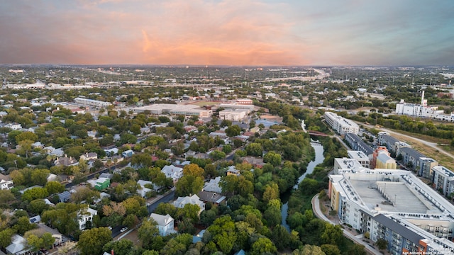 view of aerial view at dusk