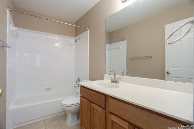 14514 Redwood Vly, Helotes, TX 78023 - bathroom featuring toilet, shower / washtub combination, vanity, and tile patterned floors