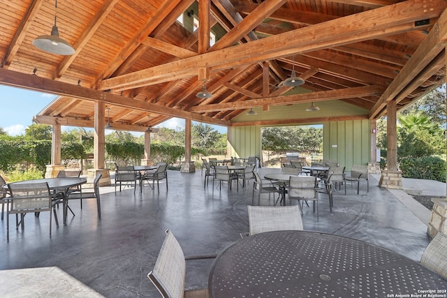 view of patio featuring a gazebo and ceiling fan