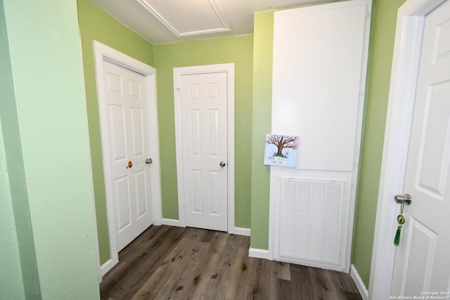 hall featuring dark wood-type flooring