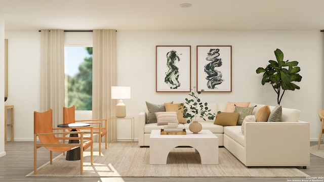 living room featuring light wood-type flooring