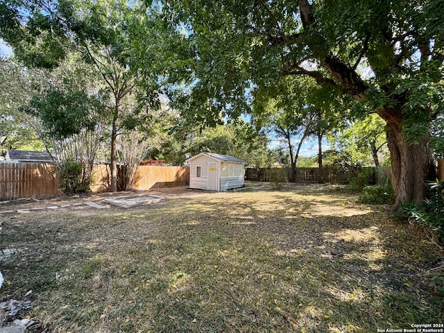 view of yard with a storage unit