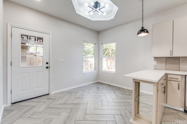 interior space featuring light parquet flooring