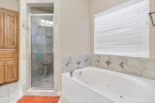 bathroom with plus walk in shower