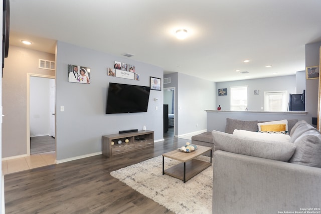 living room featuring dark hardwood / wood-style flooring