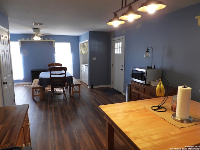 interior space featuring dark hardwood / wood-style floors, a healthy amount of sunlight, and ceiling fan