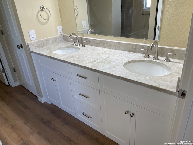 bathroom with vanity and wood-type flooring