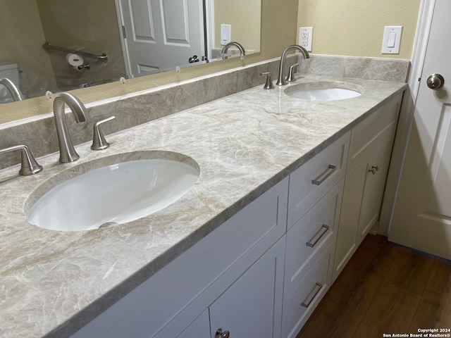 bathroom with vanity and hardwood / wood-style floors