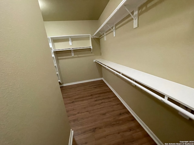 spacious closet with dark wood-type flooring