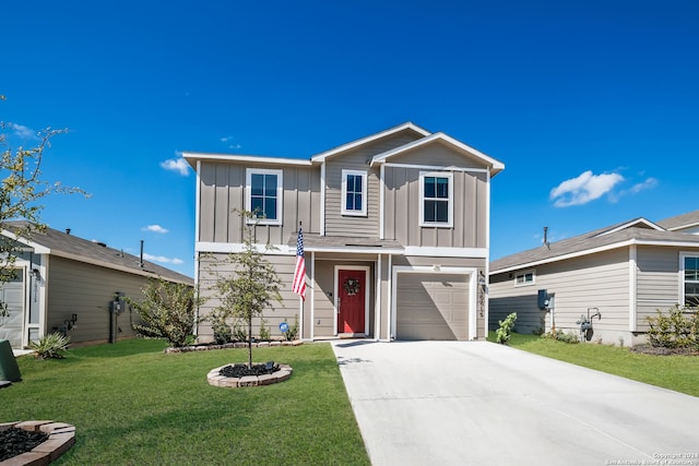 front of property with a front yard and a garage