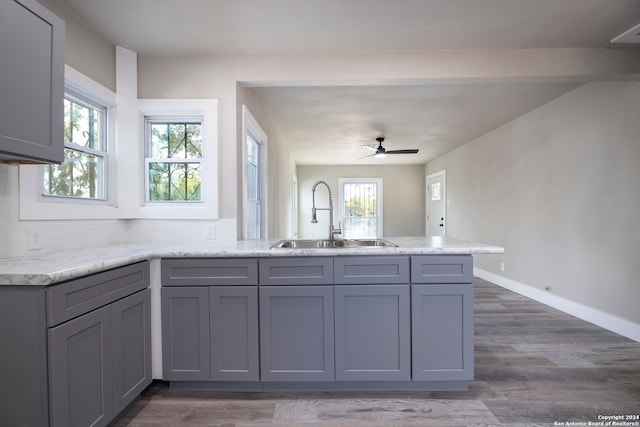 kitchen featuring sink, a wealth of natural light, and gray cabinetry