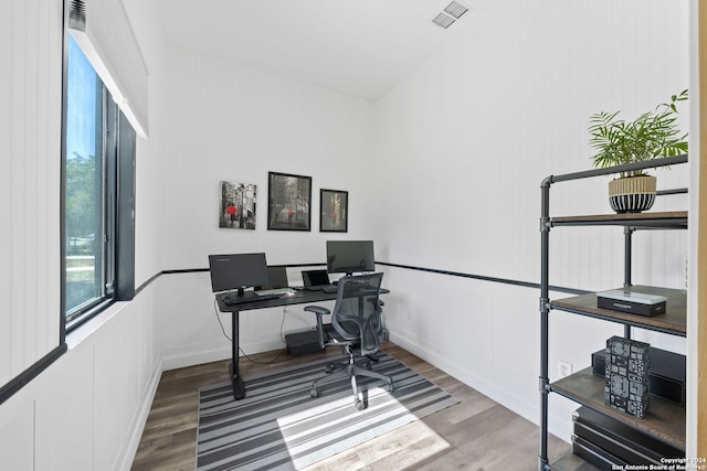 office area with hardwood / wood-style flooring