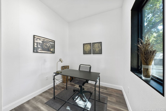 office area featuring dark wood-type flooring