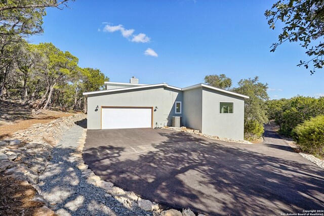 view of front of home with driveway, an attached garage, and stucco siding