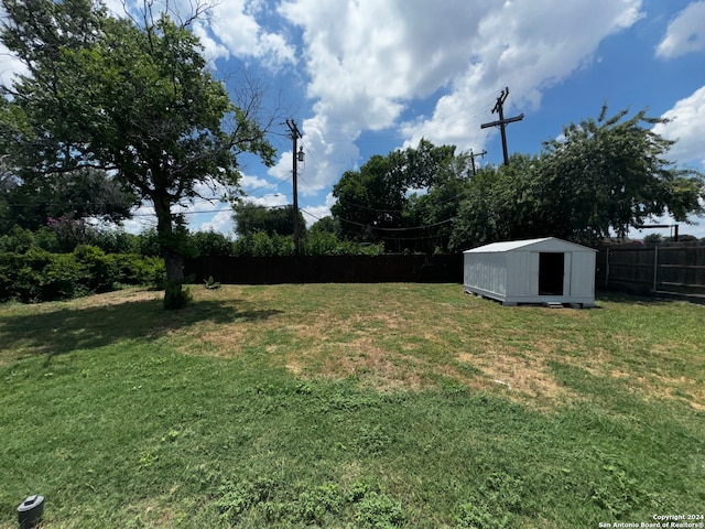 view of yard with a shed