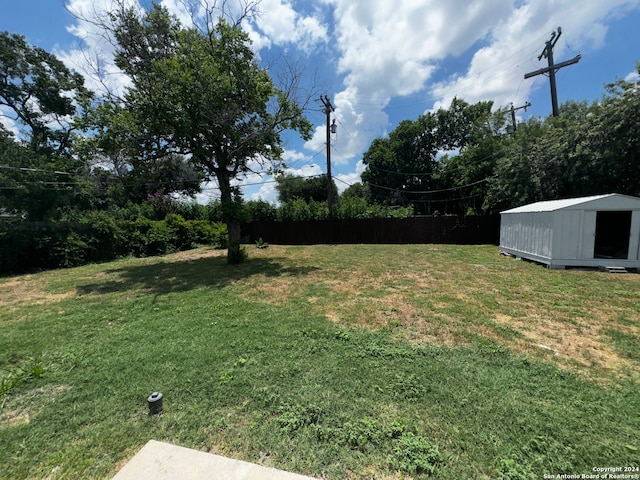 view of yard featuring a shed