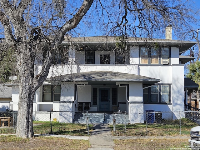 view of front of house featuring a porch and central air condition unit