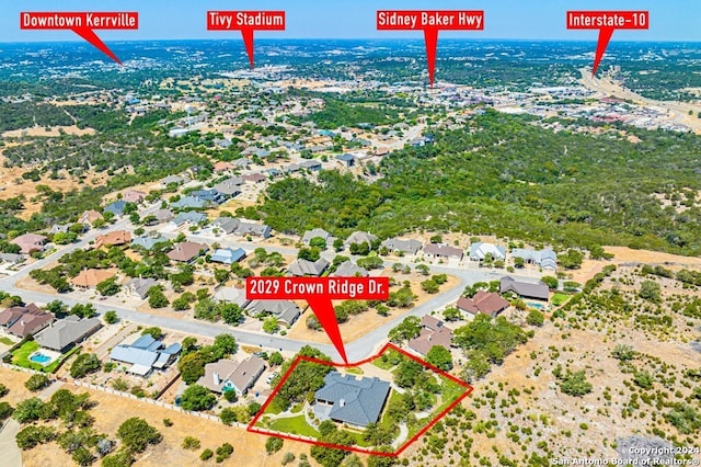 2029 Crown Rdg, Kerrville, TX 78028 - drone / aerial view with a residential view
