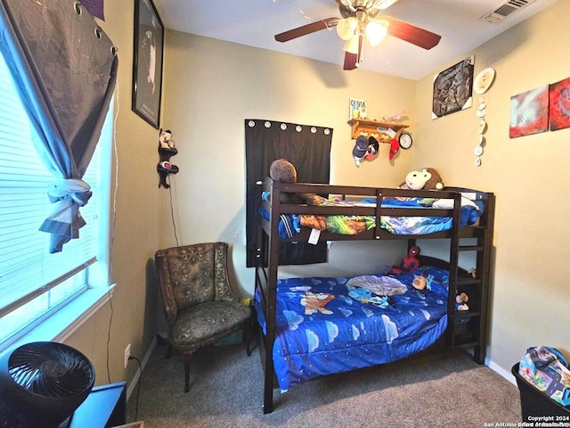 bedroom featuring carpet and ceiling fan