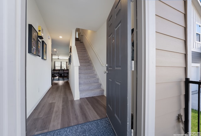 corridor with dark hardwood / wood-style flooring and plenty of natural light