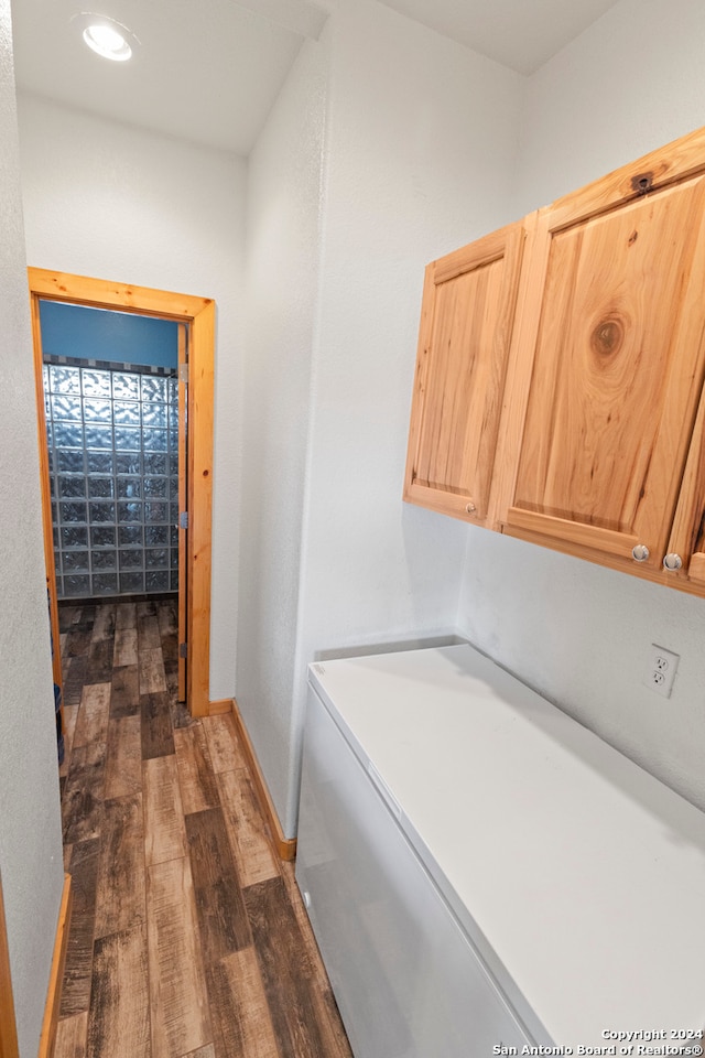 hallway featuring dark wood-type flooring