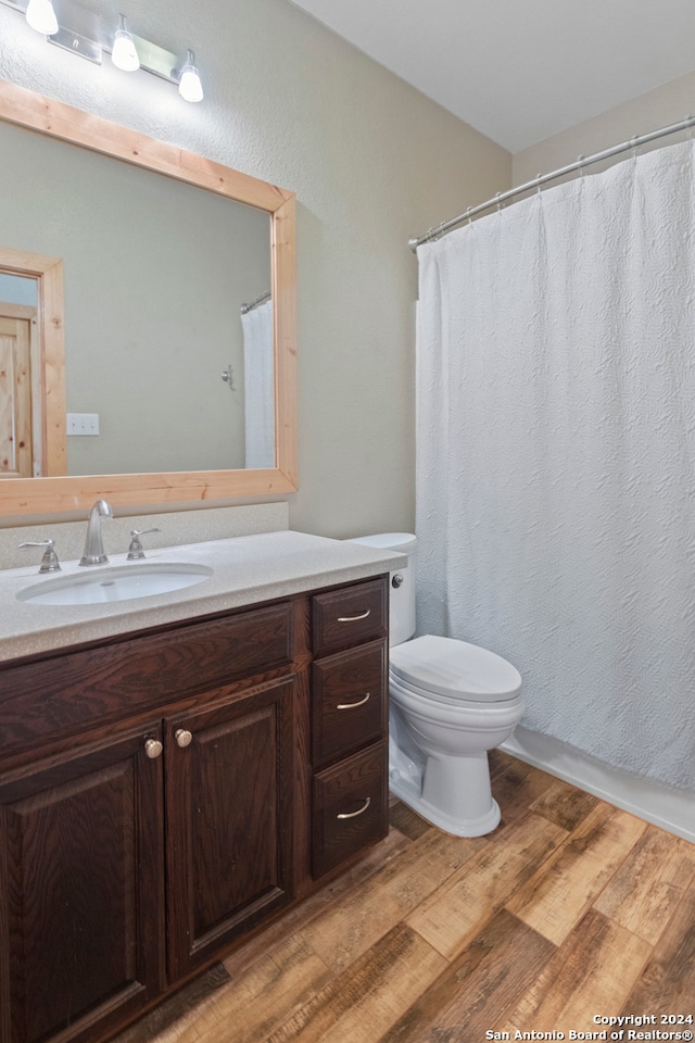 bathroom featuring vanity, toilet, and hardwood / wood-style floors