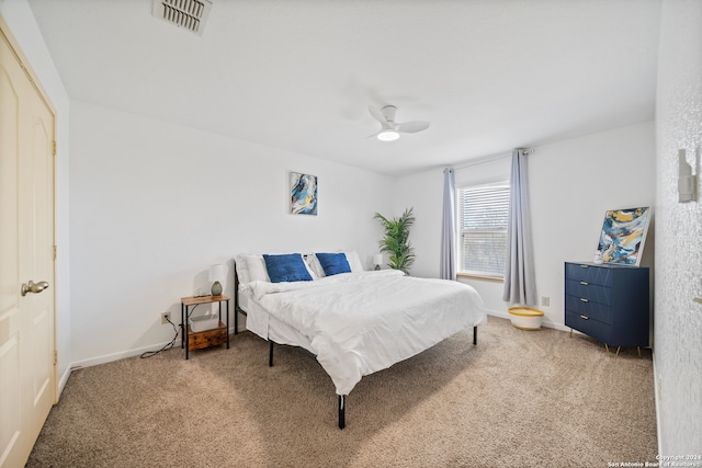 bedroom featuring carpet flooring and ceiling fan