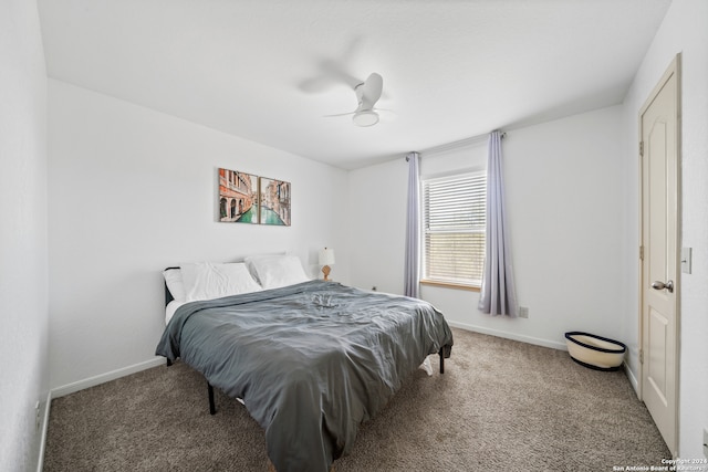 bedroom featuring carpet floors and ceiling fan