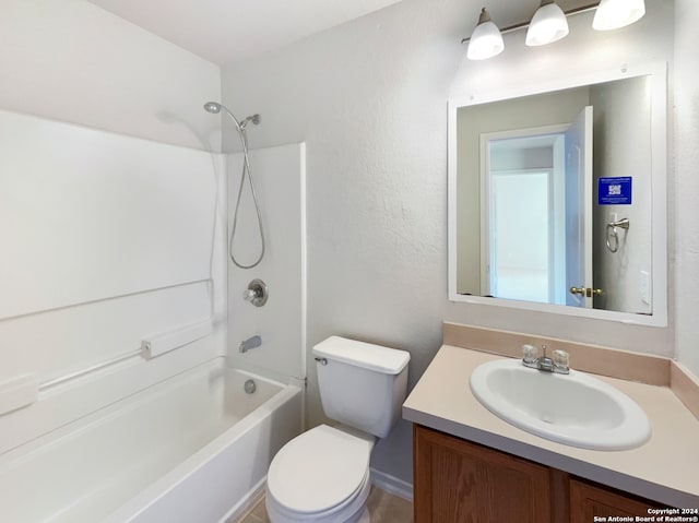 full bathroom with toilet, shower / washtub combination, and vanity