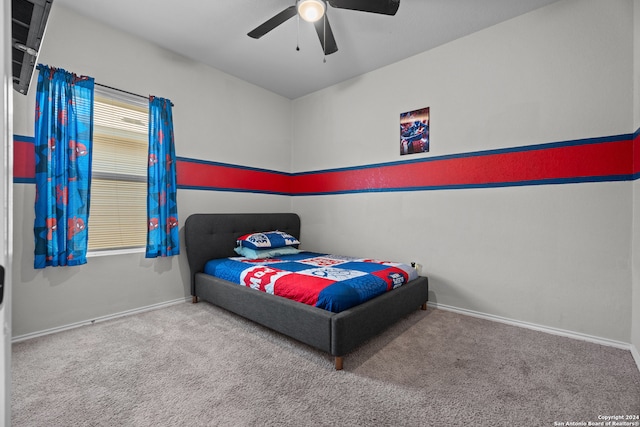 bedroom featuring carpet and ceiling fan