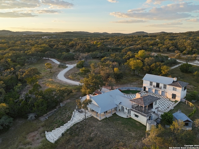 view of aerial view at dusk