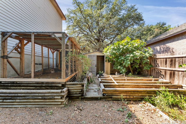 deck with a shed