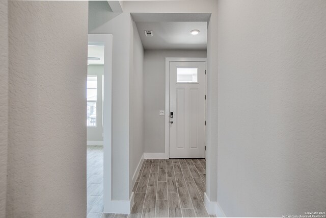 foyer entrance featuring plenty of natural light and light wood-type flooring