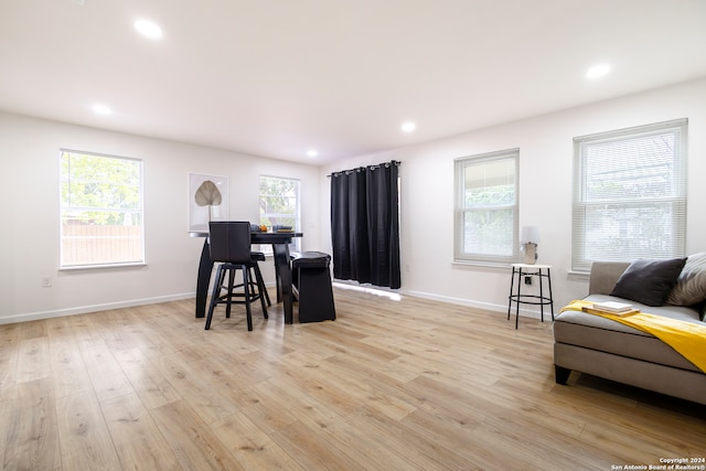 dining area with light hardwood / wood-style floors