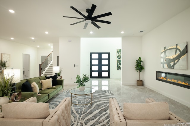 living room with ceiling fan