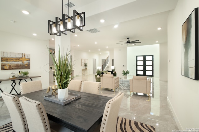 dining area with ceiling fan