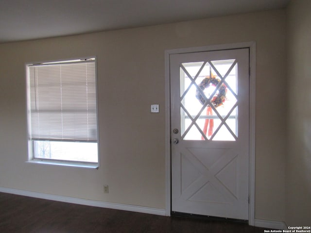 entryway with dark hardwood / wood-style floors and a healthy amount of sunlight