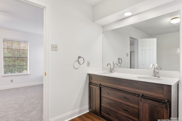 bathroom featuring vanity and wood-type flooring