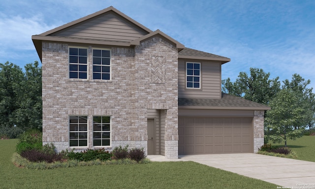 view of front of home featuring a front lawn and a garage