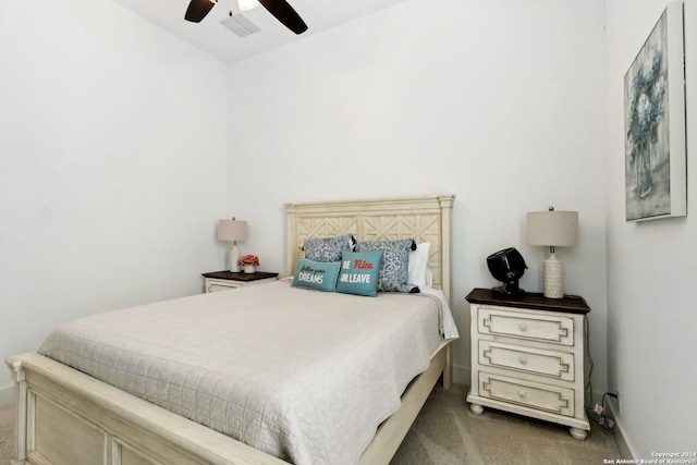 bedroom with carpet floors and ceiling fan