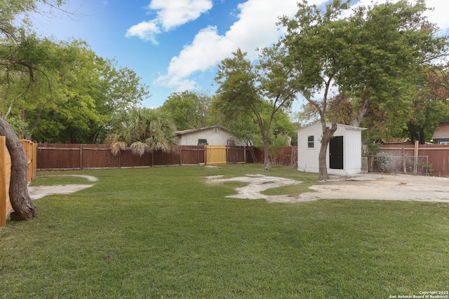 view of yard with a shed