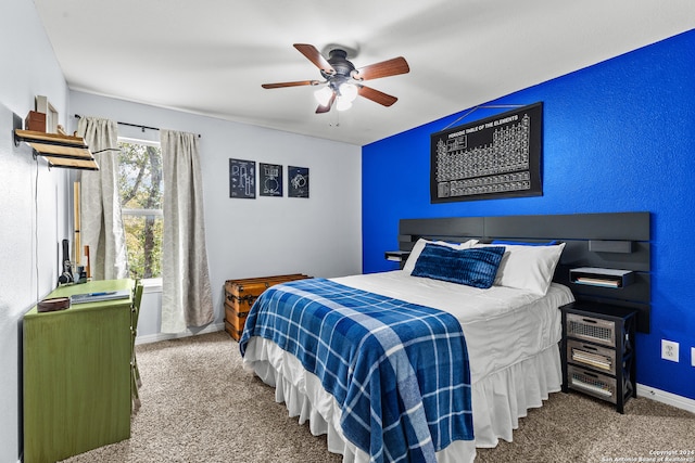 bedroom with carpet flooring and ceiling fan