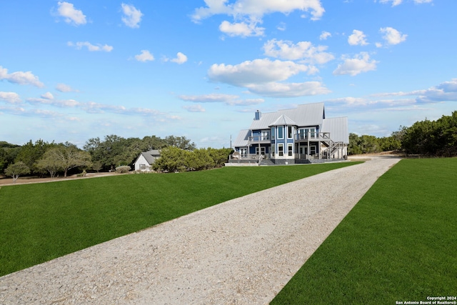 view of front of property with a front lawn