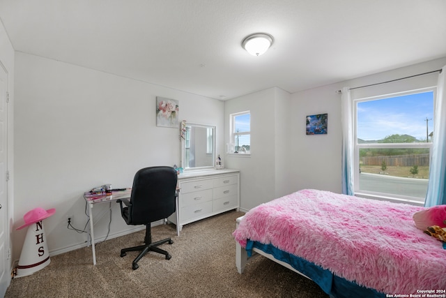 bedroom with carpet and multiple windows