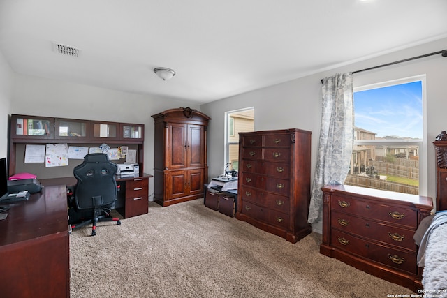 view of carpeted home office