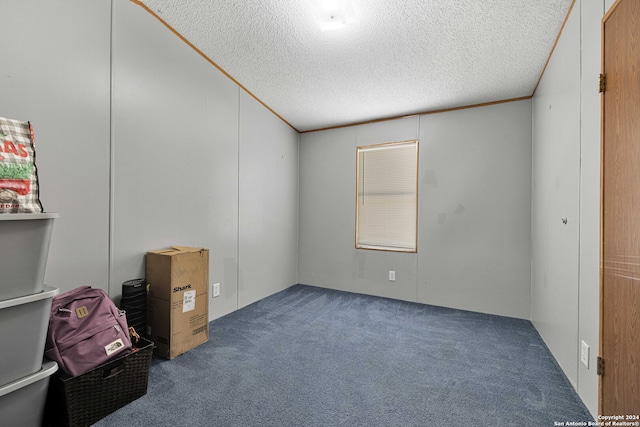 carpeted empty room featuring crown molding and a textured ceiling