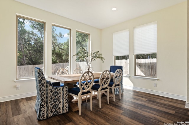 dining space with dark hardwood / wood-style floors